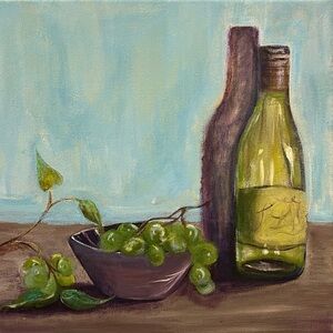 Original hand painted wine bottle wall art decor on canvas